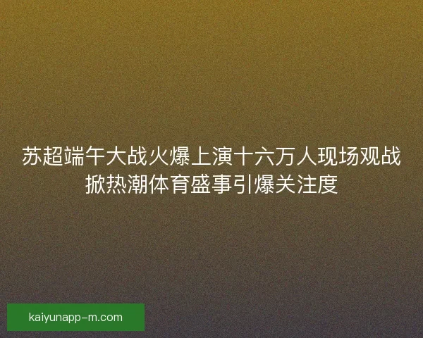 苏超端午大战火爆上演十六万人现场观战掀热潮体育盛事引爆关注度